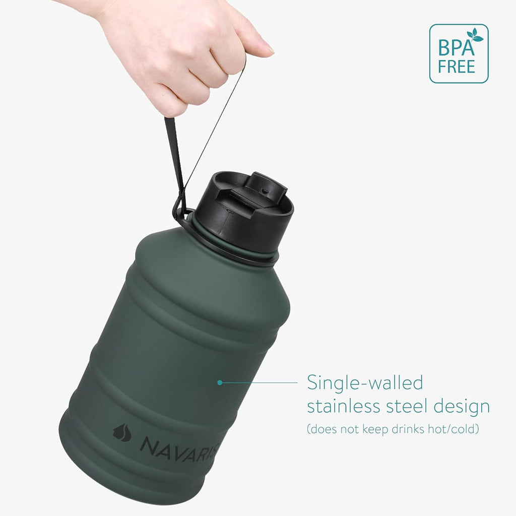 Navaris Stainless Steel Water Bottle 75oz (2.2L) – Large Single-Wall Metal Sports Bottle for Gym, Camping & Outdoor Activities – Anthracite
