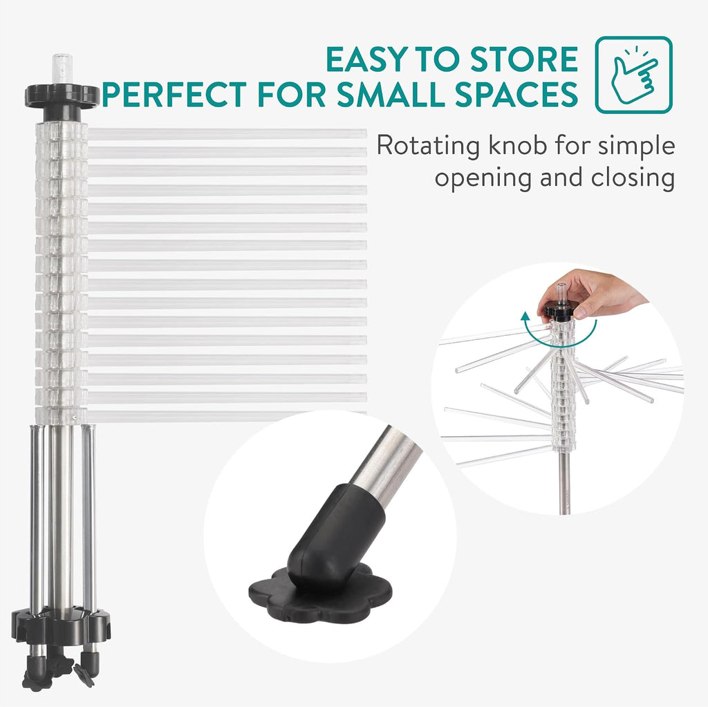 Navaris Collapsible Pasta Drying Rack – Tall Compact Pasta Stand with 16 Rods for Homemade Pasta, Spaghetti & Noodles (Silver)