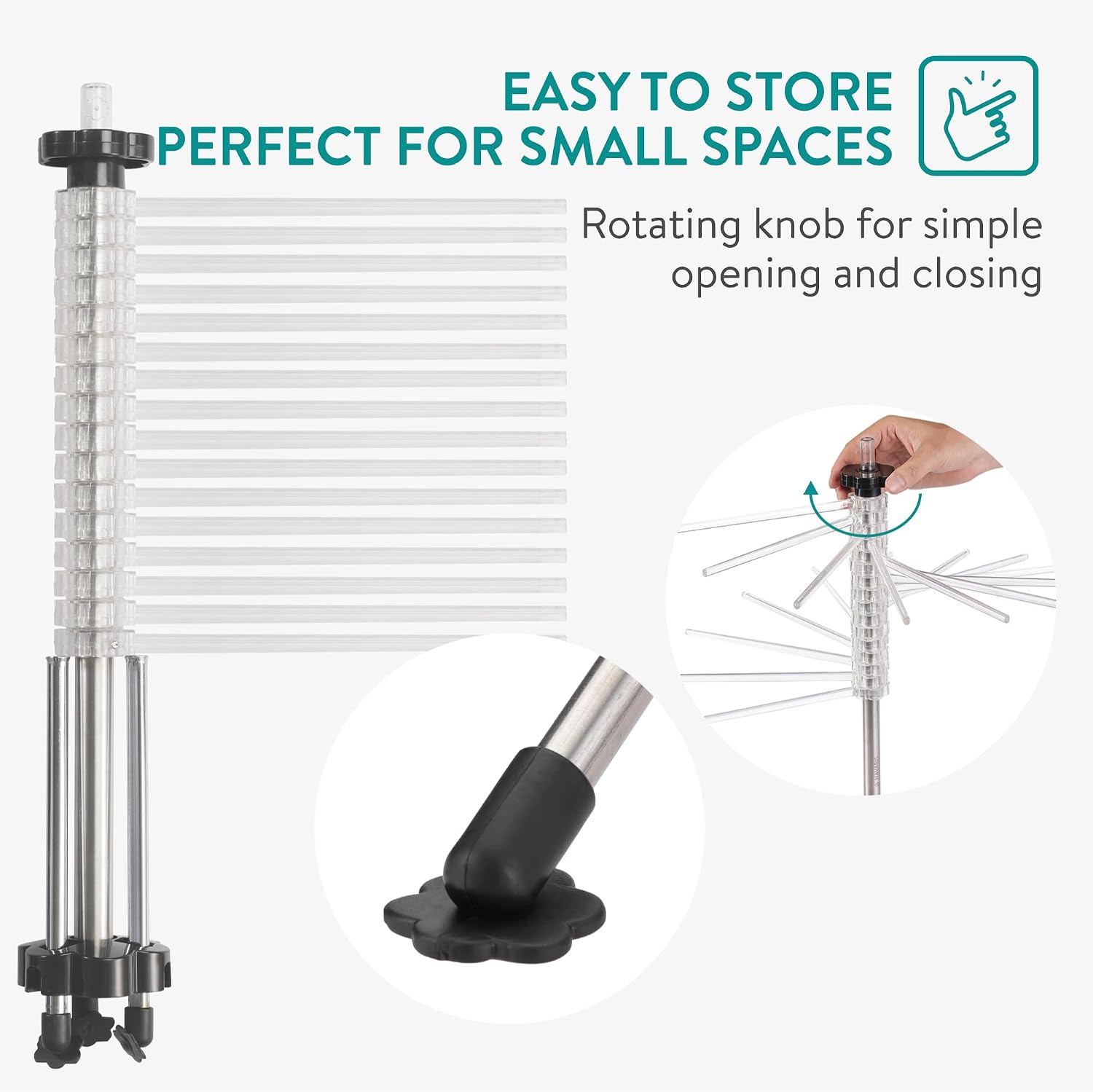 Navaris Collapsible Pasta Drying Rack – Tall Compact Pasta Stand with 16 Rods for Homemade Pasta, Spaghetti & Noodles (Silver)