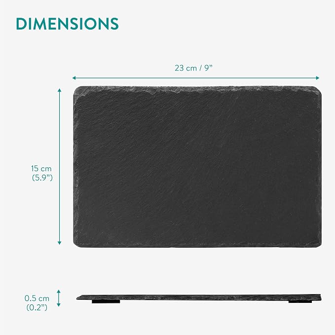 Navaris Slate Plates Set of 6 – Food-Safe Natural Black Slate Cheese & Charcuterie Serving Boards (9.1" x 5.9")