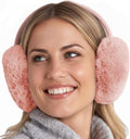 Brook + Bay Foldable Faux Fur Earmuffs - Adjustable Velvet Lined Ear Warmers for Women, Men & Kids - Pink