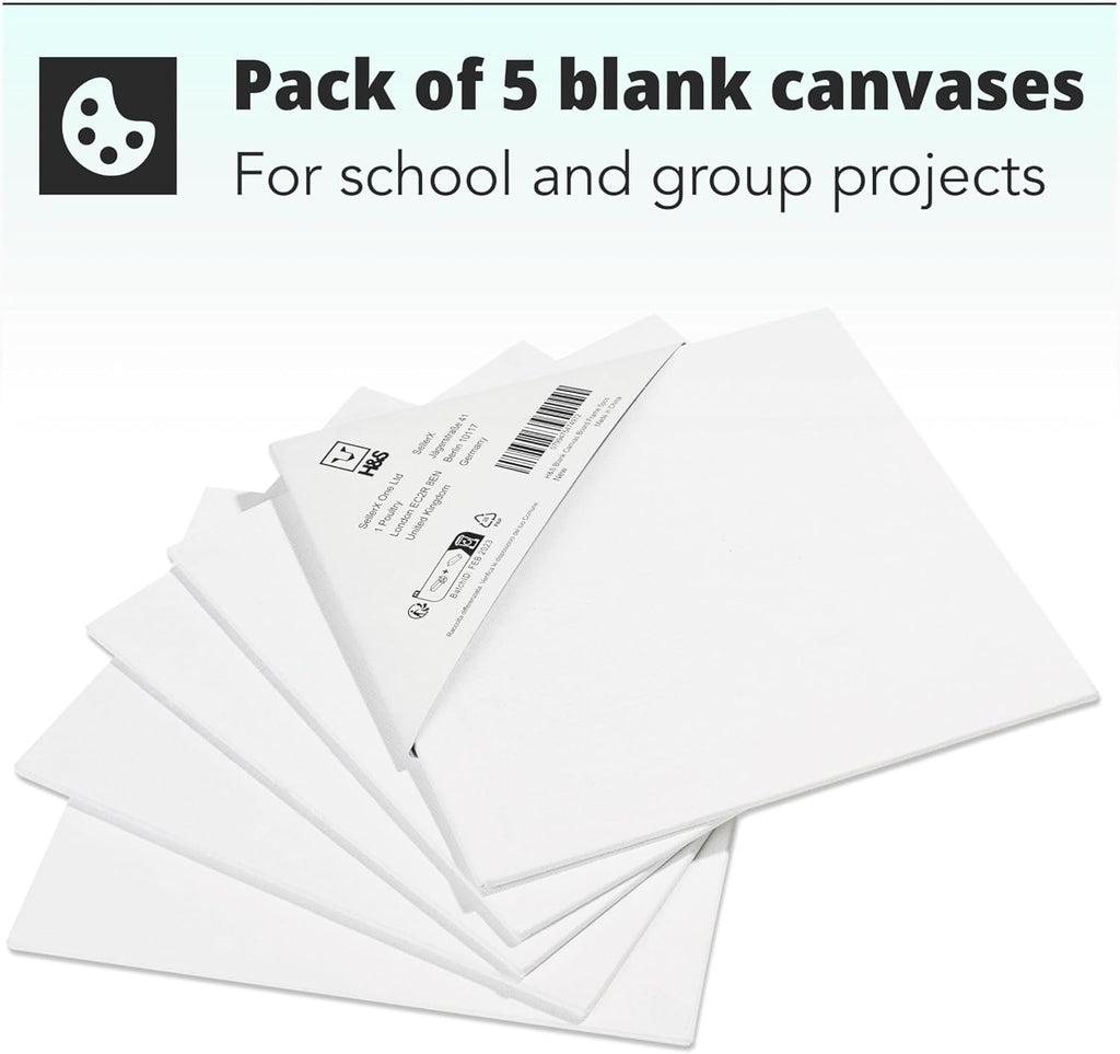 H&S Blank Canvas Board Frame Set, 5 Pack 20 x 20 cm Artist Stretched Canvases, Primed Painting Boards for Acrylic, Oil, Watercolor & Mixed Media Art
