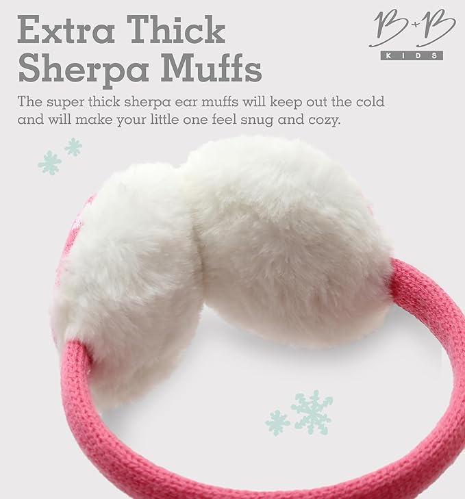 Brook + Bay Kids Plush Animal Earmuffs - Cozy Winter Ear Warmers for Boys & Girls - Light Pink Hearts
