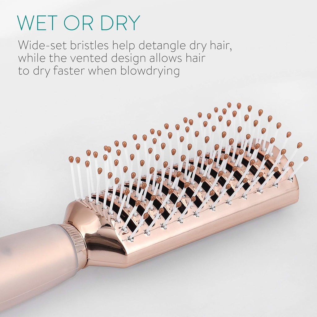 Navaris Vented Hair Brush - Detangling & Styling Hairbrush with Comfort Gel Handle and Wide Bristles - Rose Gold
