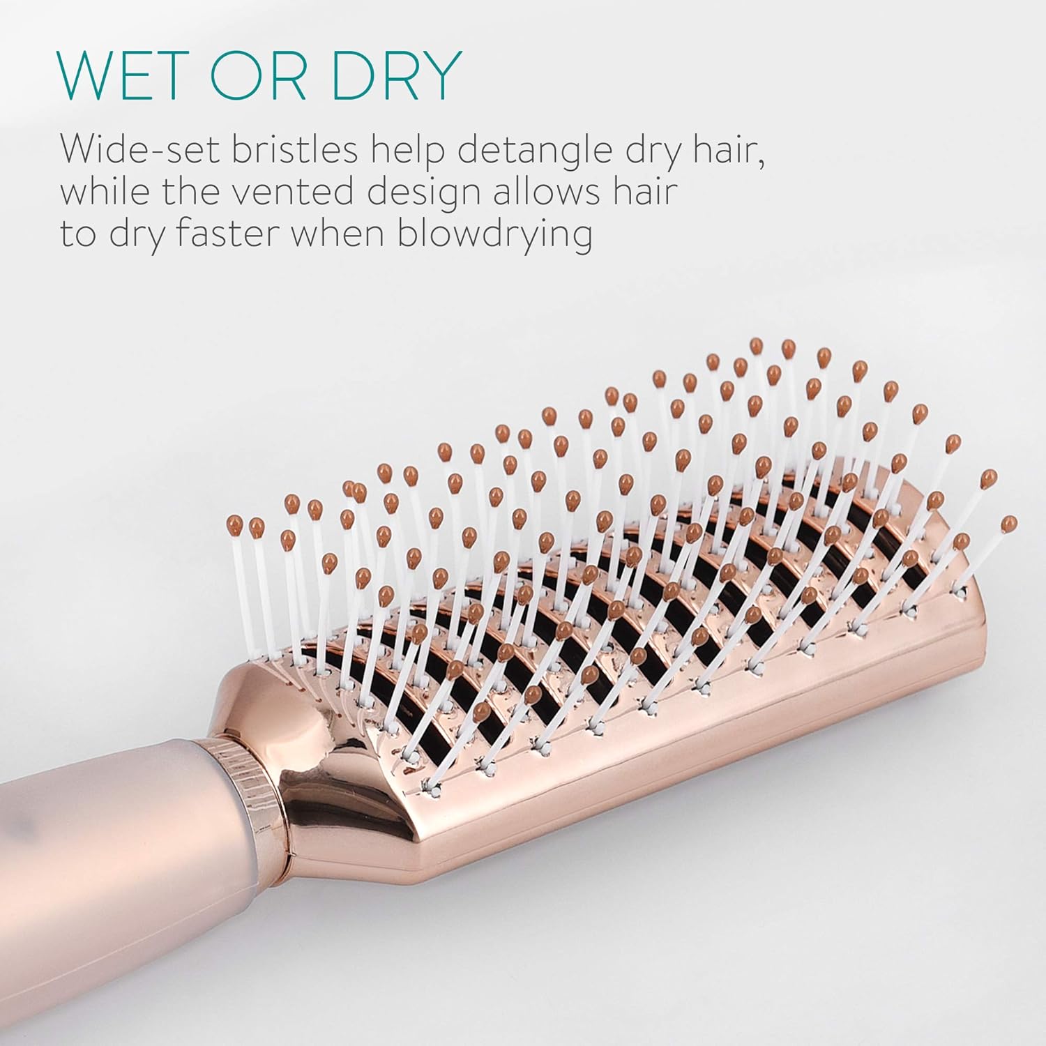 Navaris Vented Hair Brush - Detangling & Styling Hairbrush with Comfort Gel Handle and Wide Bristles - Rose Gold