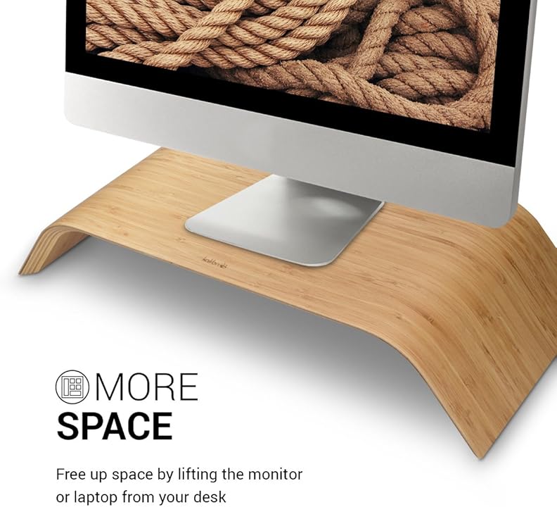 Kalibri Wood Monitor Stand Riser – Bamboo Wooden Monitor Stand for PC, Laptop & TV