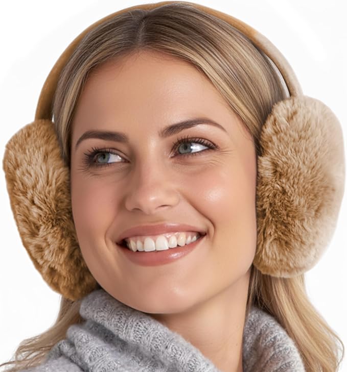 Brook + Bay Foldable Faux Fur Earmuffs - Adjustable Velvet Lined Ear Warmers for Women, Men & Kids - Brown
