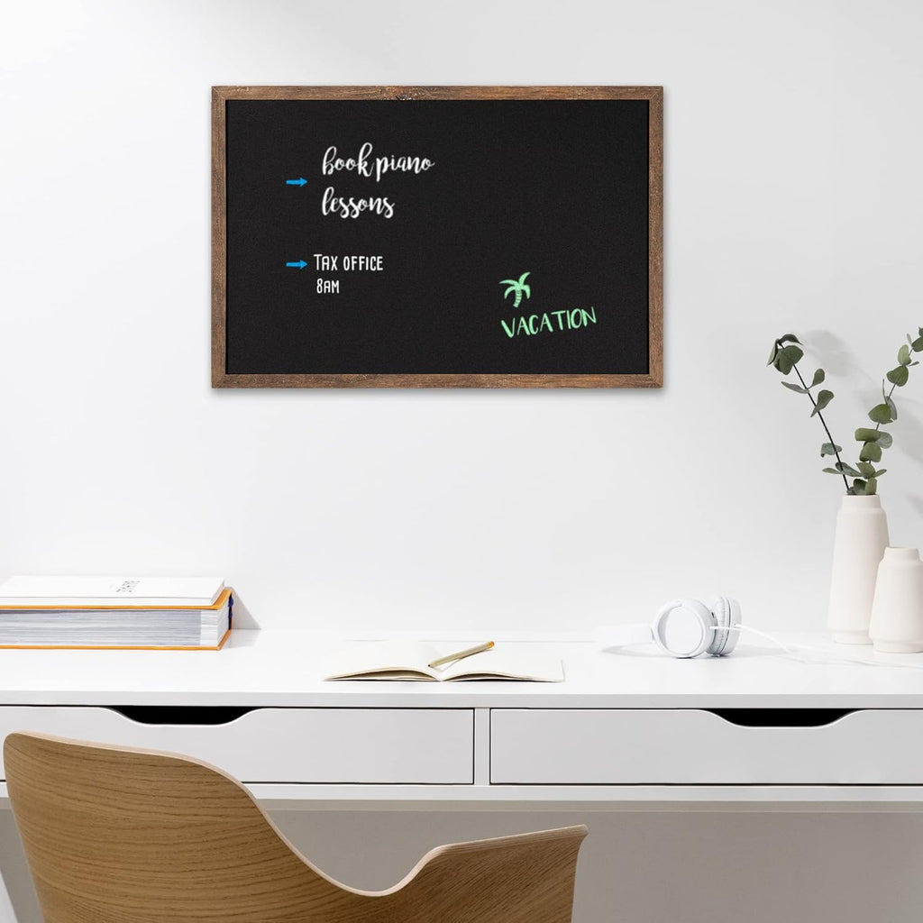 Navaris Wall-Mounted Chalkboard - 28 x 20 Inch Framed Blackboard Memo Message Board for Home, Kitchen, Office & Kids - Includes 4 Chalk Sticks