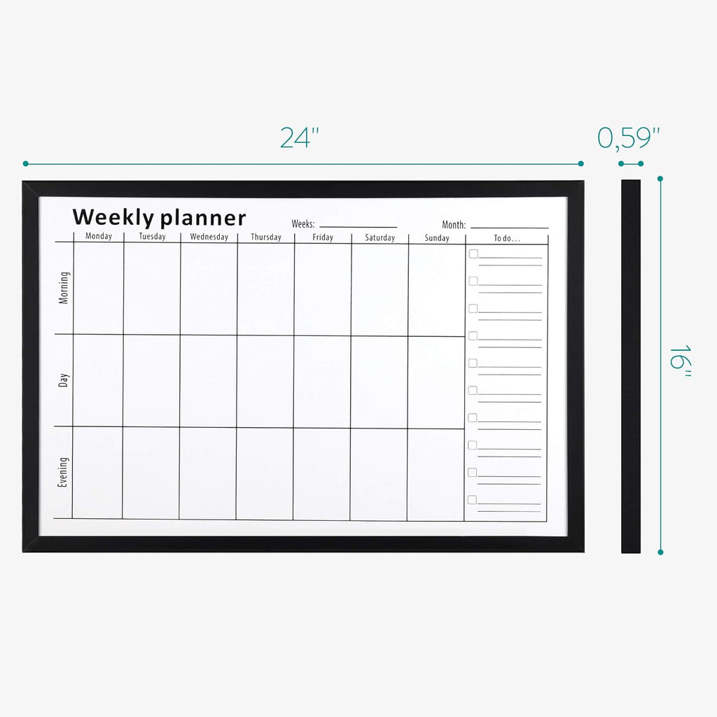 Navaris Weekly Planner White Board - 16 x 24 Inch Magnetic Dry Erase Calendar Board for Wall - 7-Day Weekly Planner Includes Markers and Magnets
