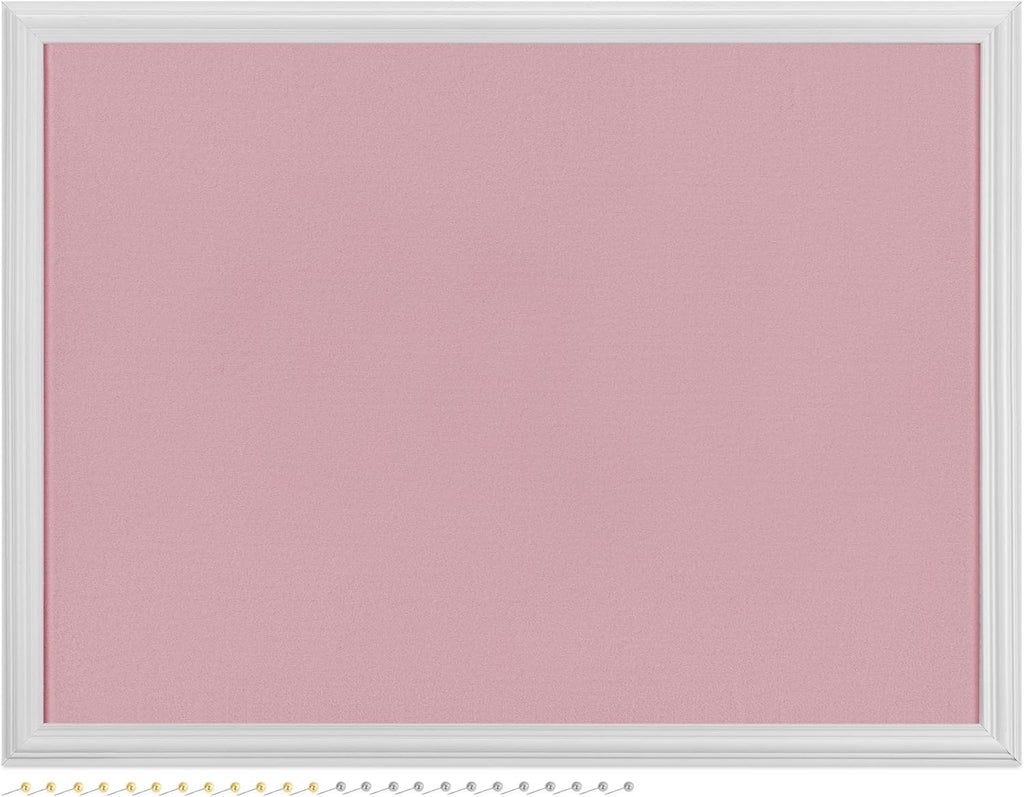 Navaris Framed Fabric Bulletin Board - 18 x 24 Inch Plush Jewelry Organizer Pinboard for Wall - Rose with White Frame - Includes 24 Push Pins