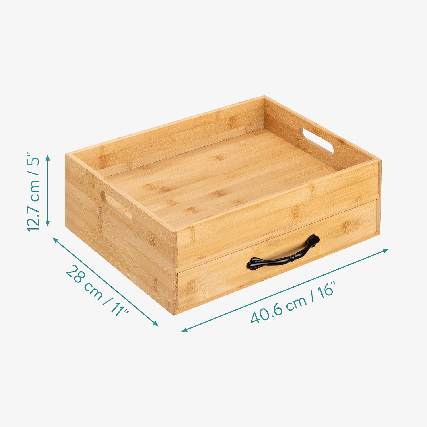 Navaris Bamboo Tea Box & Serving Tray – 12 Compartment Tea Storage Organizer with Removable Carry Tray & Tea Bag Drawer