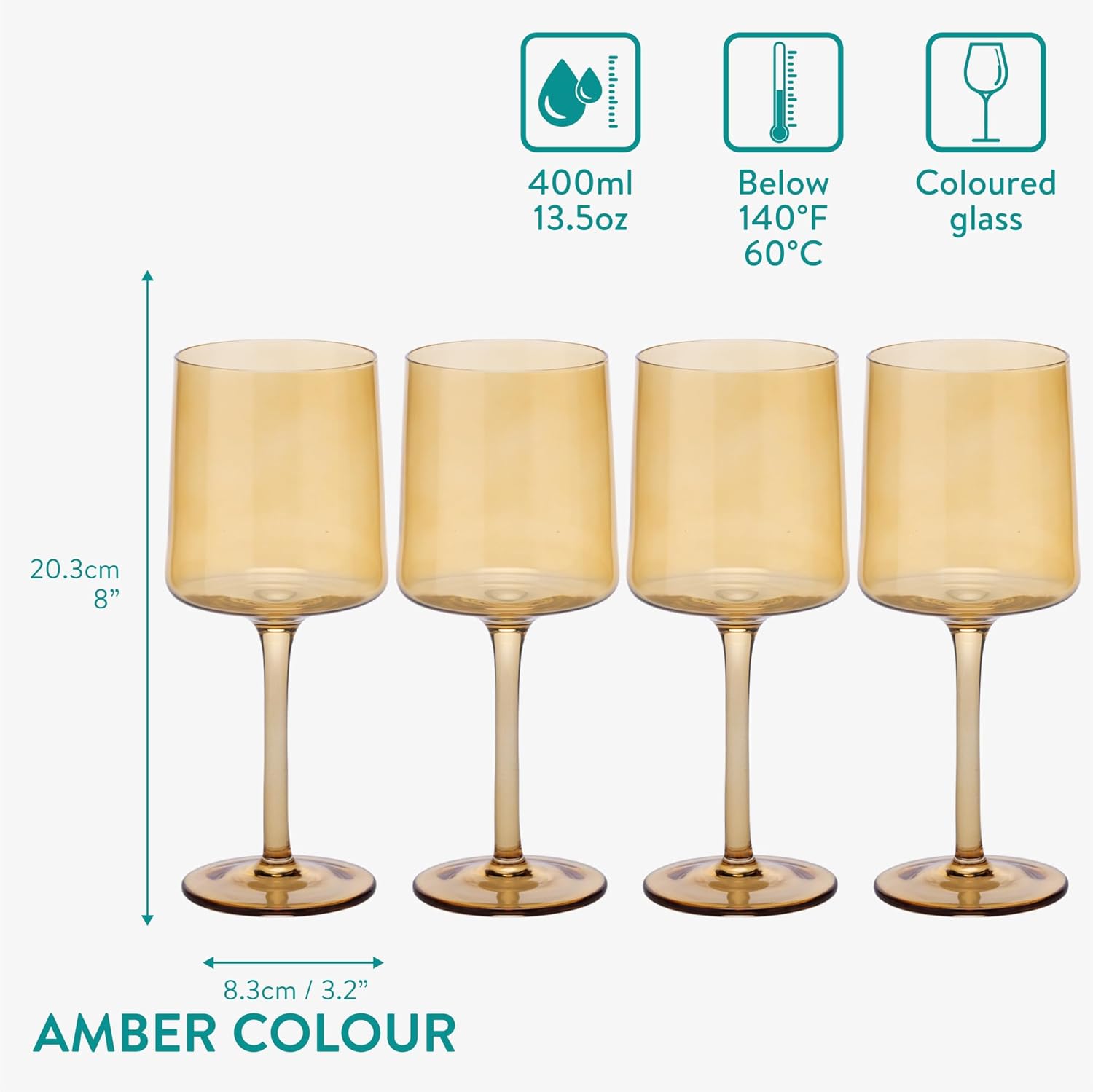 Navaris Amber Tinted Wine Glasses Set of 4 – 13.5oz Colored Stemmed Glassware for Wine, Cocktails & Desserts