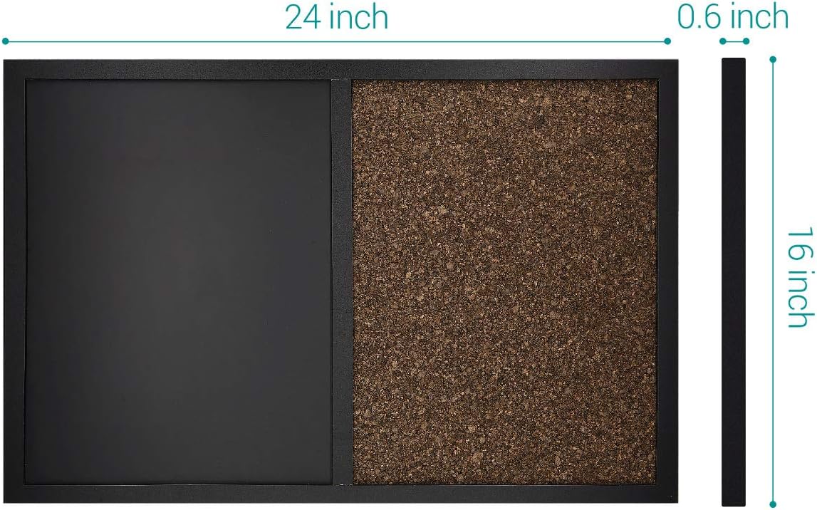Navaris Magnetic Combination Chalk & Cork Board – 16 x 24 Inch Framed Bulletin Board with Chalkboard, Magnets, Push Pins & Wall Mounting Hardware