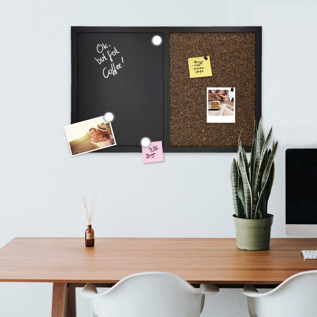 Navaris Magnetic Combination Chalk & Cork Board – 16 x 24 Inch Framed Bulletin Board with Chalkboard, Magnets, Push Pins & Wall Mounting Hardware