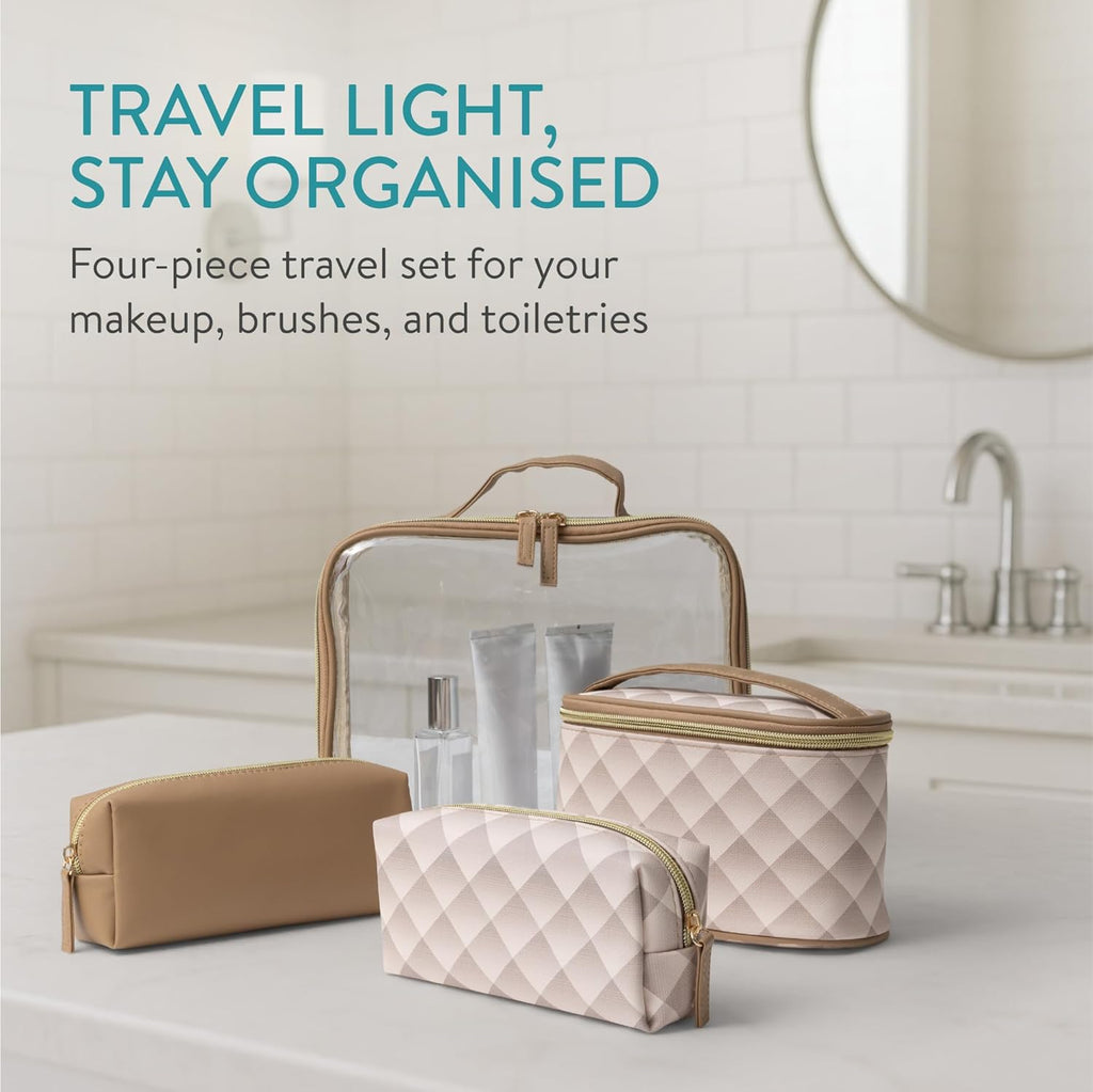 Navaris 4-in-1 Travel Cosmetic Bag Set - TSA-Approved Toiletry & Makeup Organizer Cases - Lightweight Portable Travel Storage - Brown