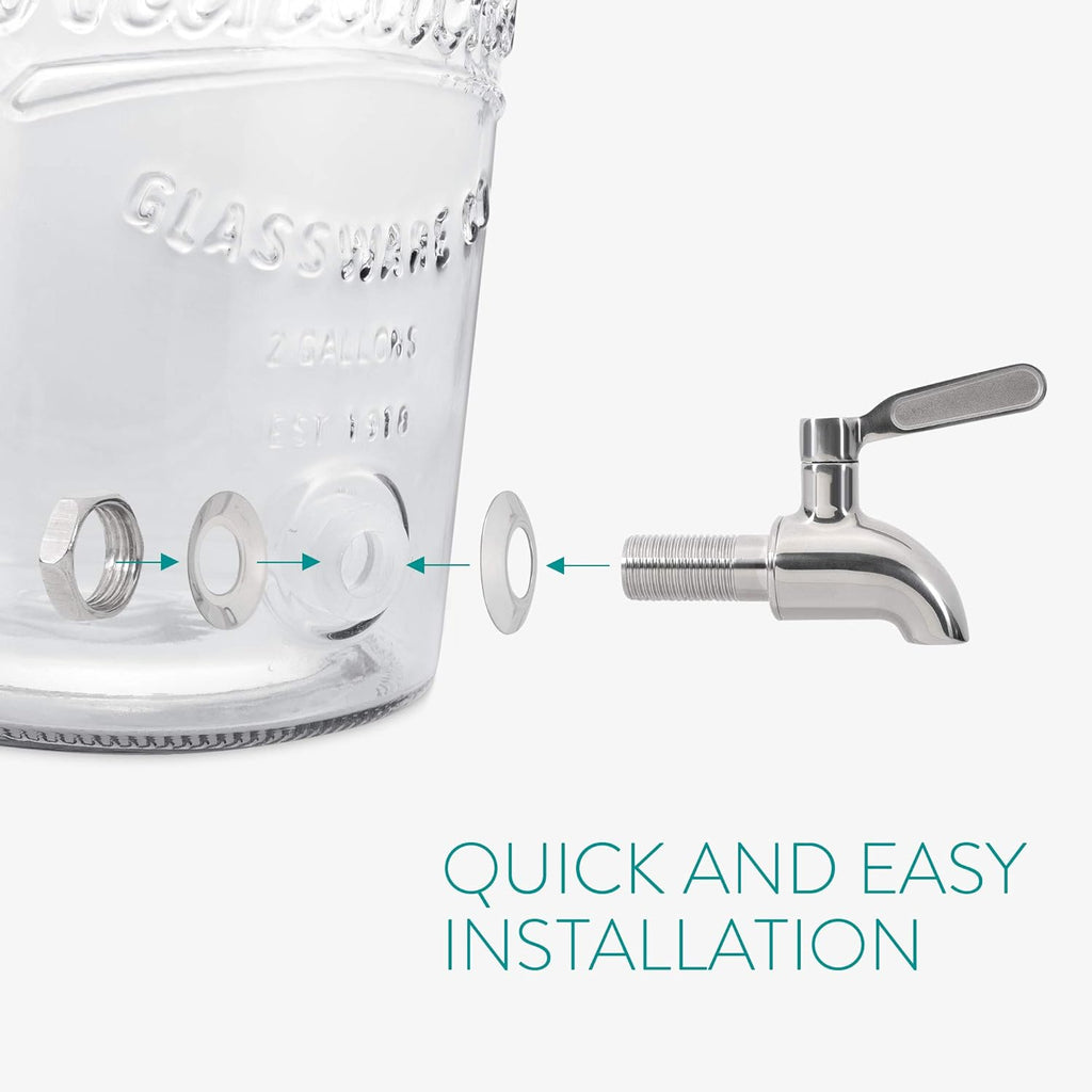 Navaris Glass Water Dispenser with Tap – 8L (2.1 Gallon) Beverage Dispenser with Silver Stand & Stainless Steel Spigot