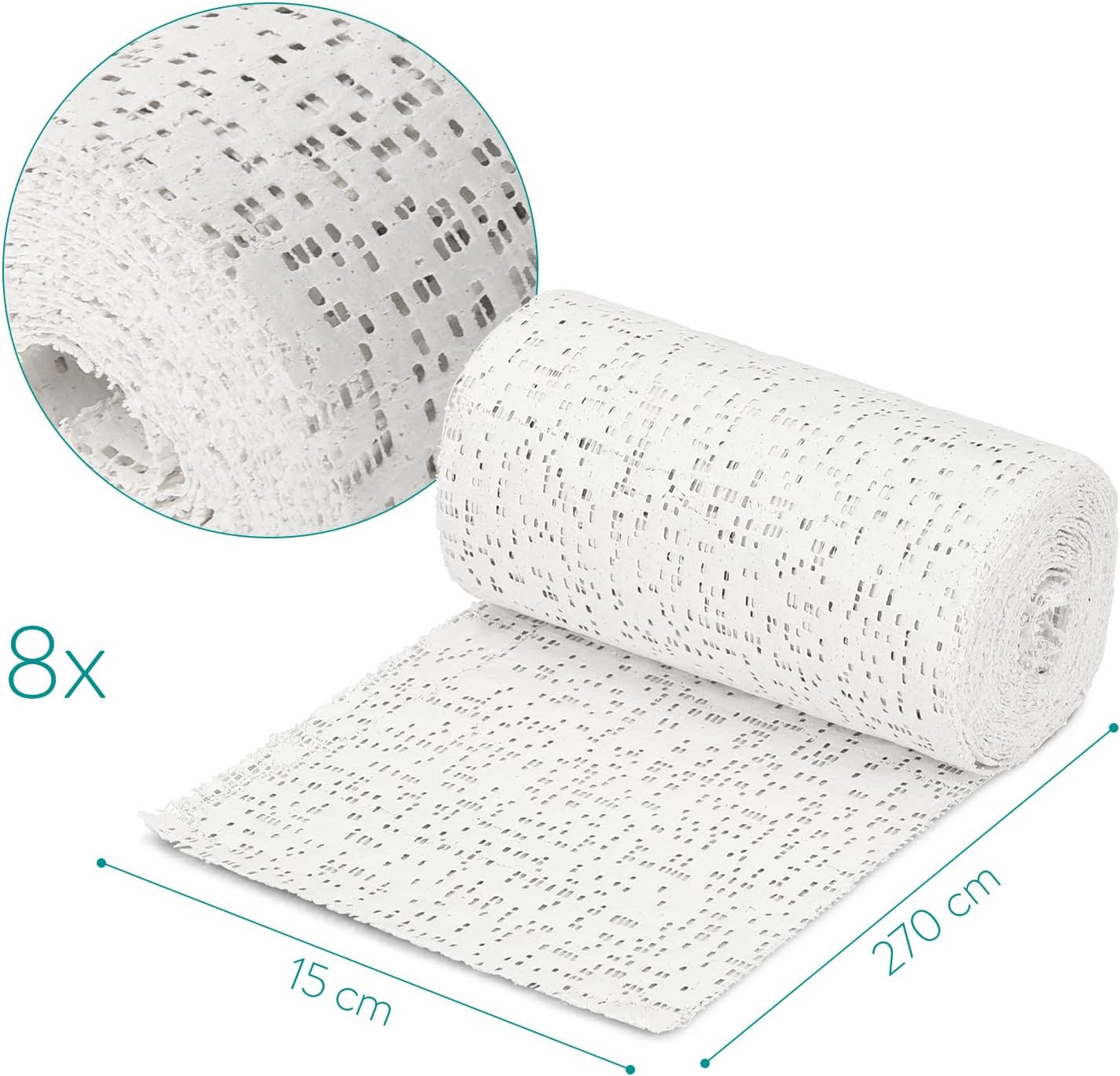 Navaris Plaster Cloth Rolls (L, Pack of 6) - Gauze Bandages for Body Casts, Plaster of Paris for Craft Projects, Belly Casting Kit Pregnancy - Easy Use Wrap Strips - 6" W x 118" L
