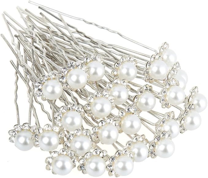 H&S Wedding Pearl Hair Pins Set of 40 - Bridal Flower Crystal Hair Pins & Decorative Hair Clips for Women