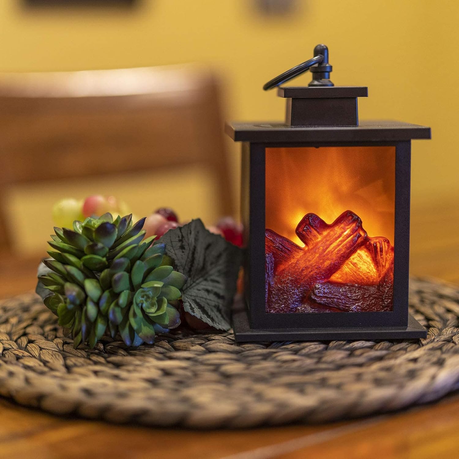 LED Decorative Lantern Fireplace – Tabletop Faux Flame Light