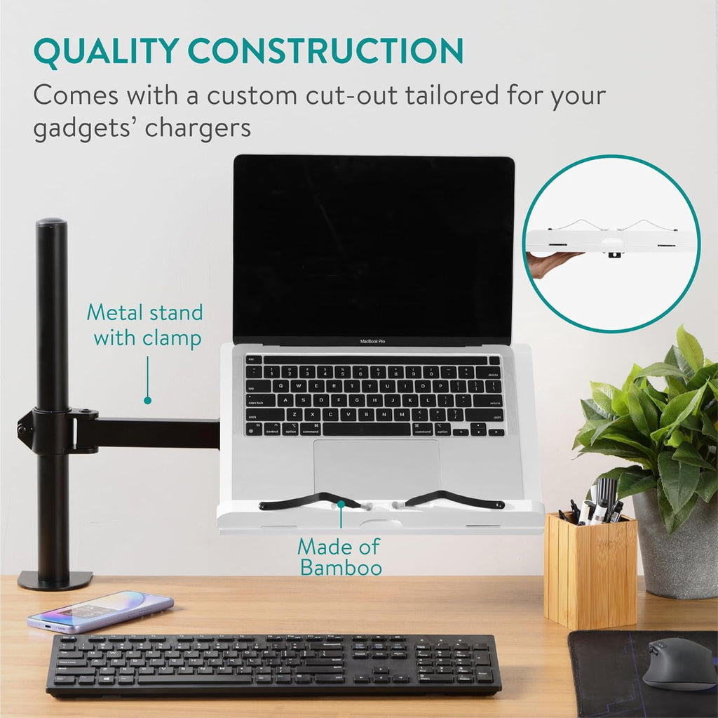 Navaris Wooden Book Stand with Clamp – White Adjustable Reading & Tablet Holder (34 x 45 x 55 cm)