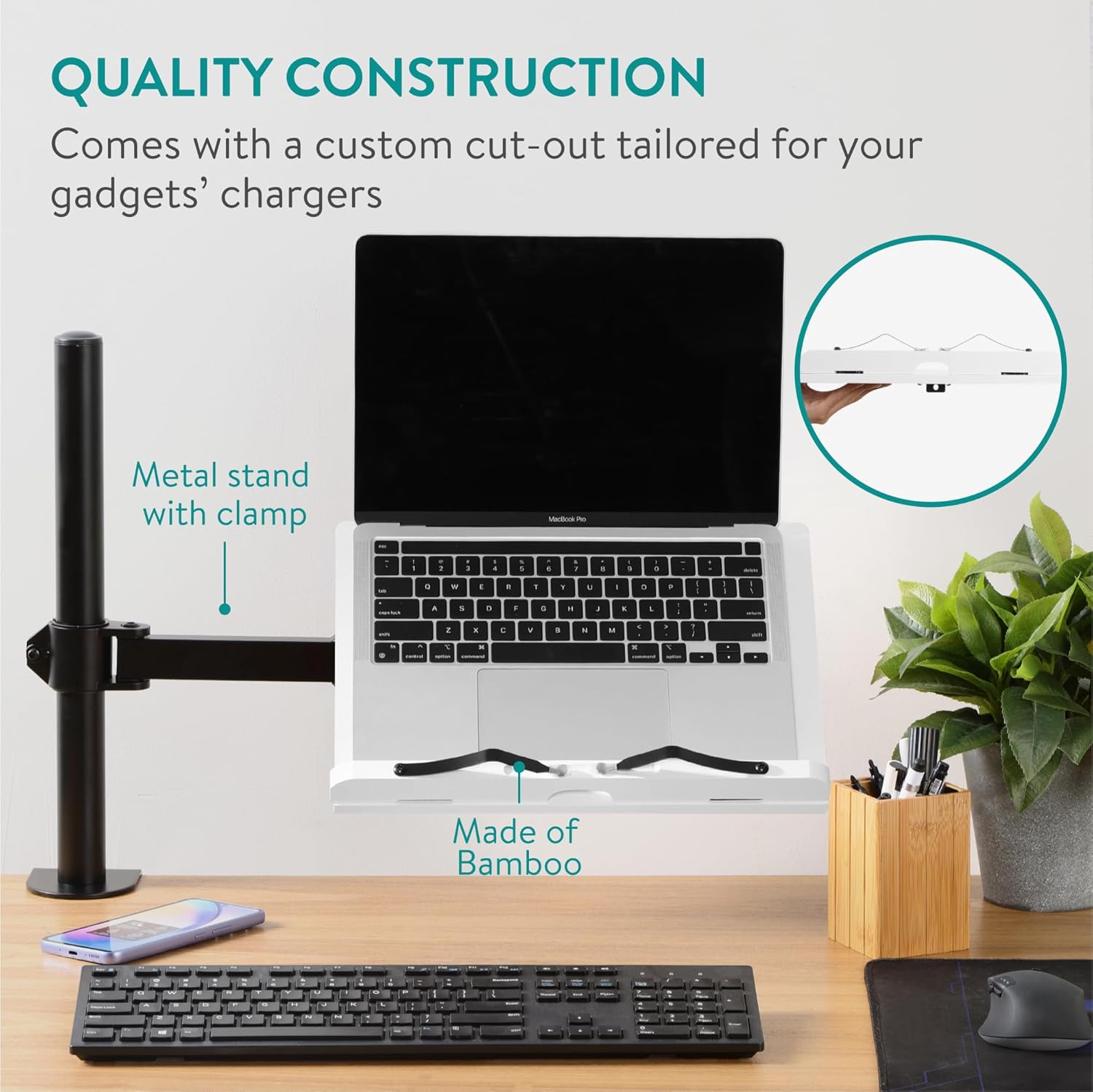 Navaris Wooden Book Stand with Clamp – White Adjustable Reading & Tablet Holder (34 x 45 x 55 cm)