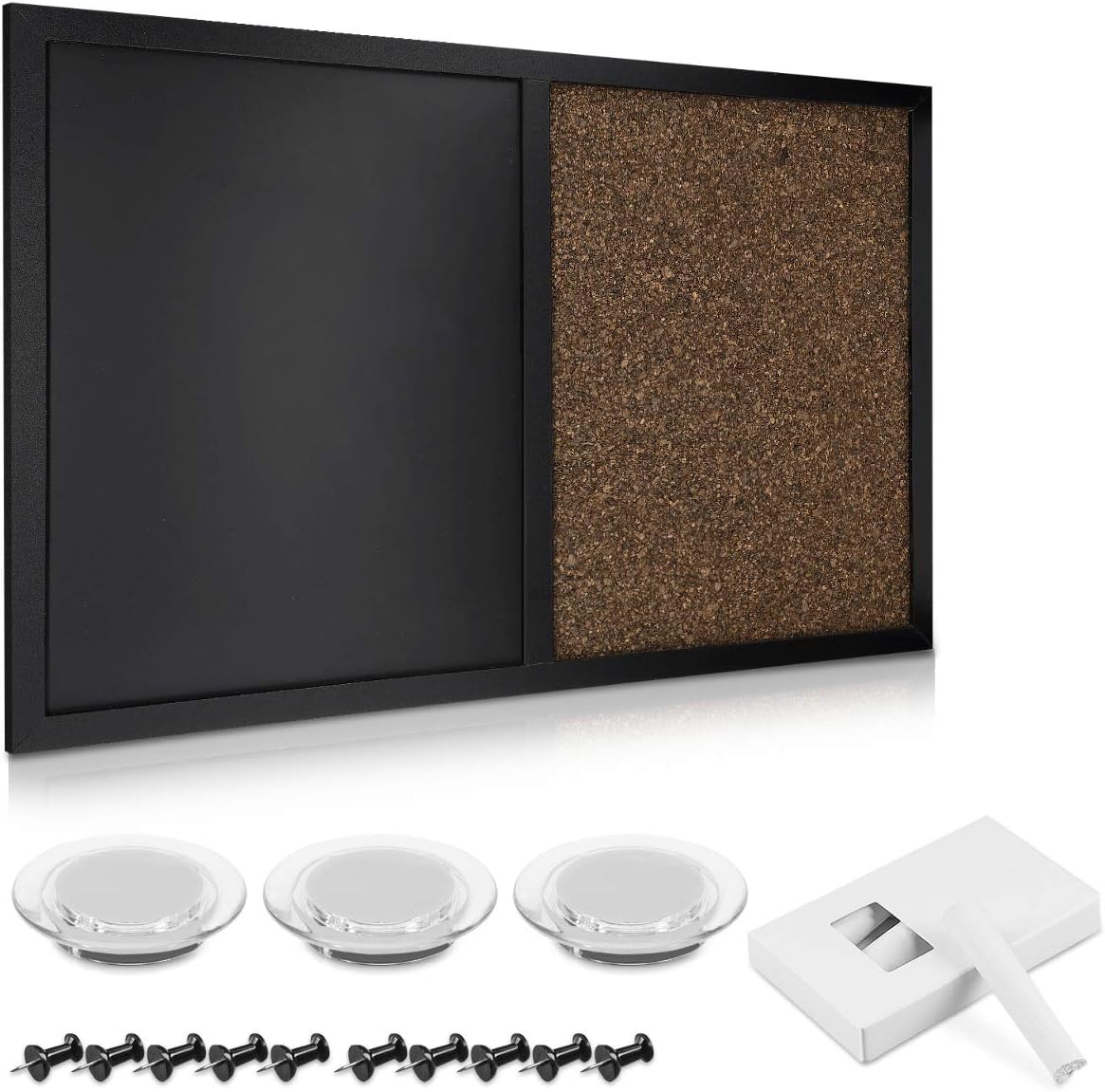Navaris Magnetic Combination Chalk & Cork Board – 16 x 24 Inch Framed Bulletin Board with Chalkboard, Magnets, Push Pins & Wall Mounting Hardware