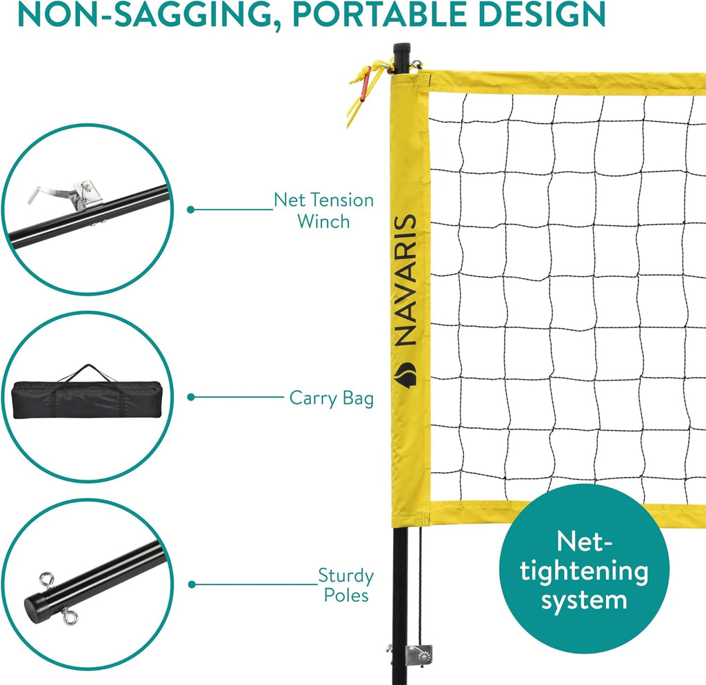 Navaris Portable Volleyball Set – Complete Outdoor Volleyball System with Adjustable Net Height & Carry Bag