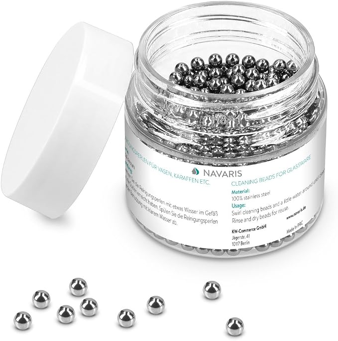 Navaris Decanter Cleaning Beads – 1000 Reusable Stainless Steel Cleaning Balls (3mm) for Wine Decanters, Bottles & Carafes