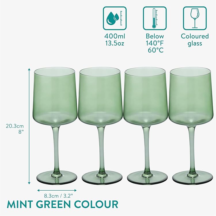 Navaris Mint Green Tinted Wine Glasses Set of 4 – 13.5oz Colored Stemmed Glassware for Wine, Cocktails & Desserts