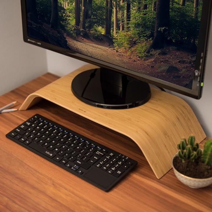 Kalibri Wood Monitor Stand Riser – Bamboo Wooden Monitor Stand for PC, Laptop & TV