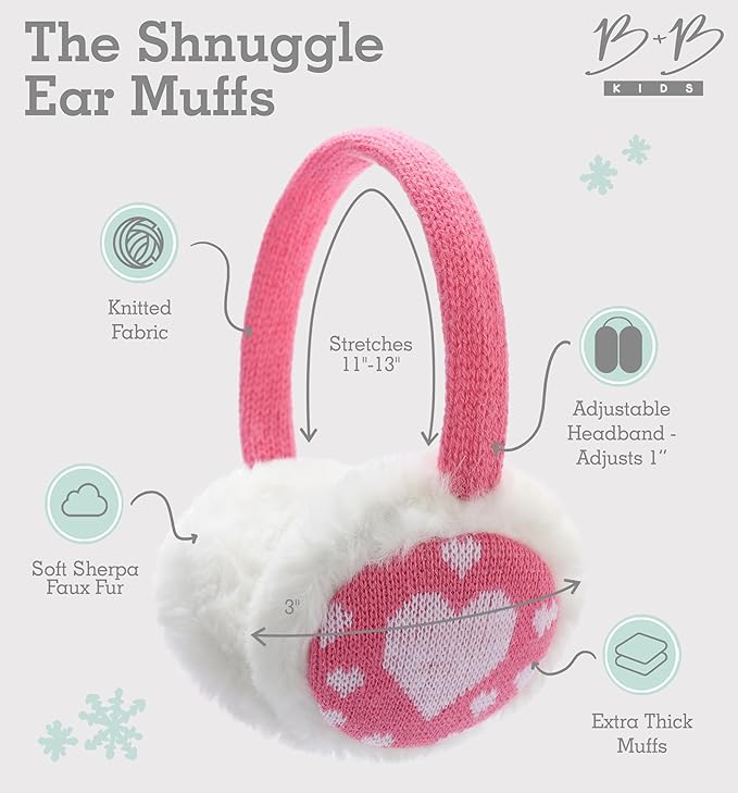 Brook + Bay Kids Plush Animal Earmuffs - Cozy Winter Ear Warmers for Boys & Girls - Light Pink Hearts