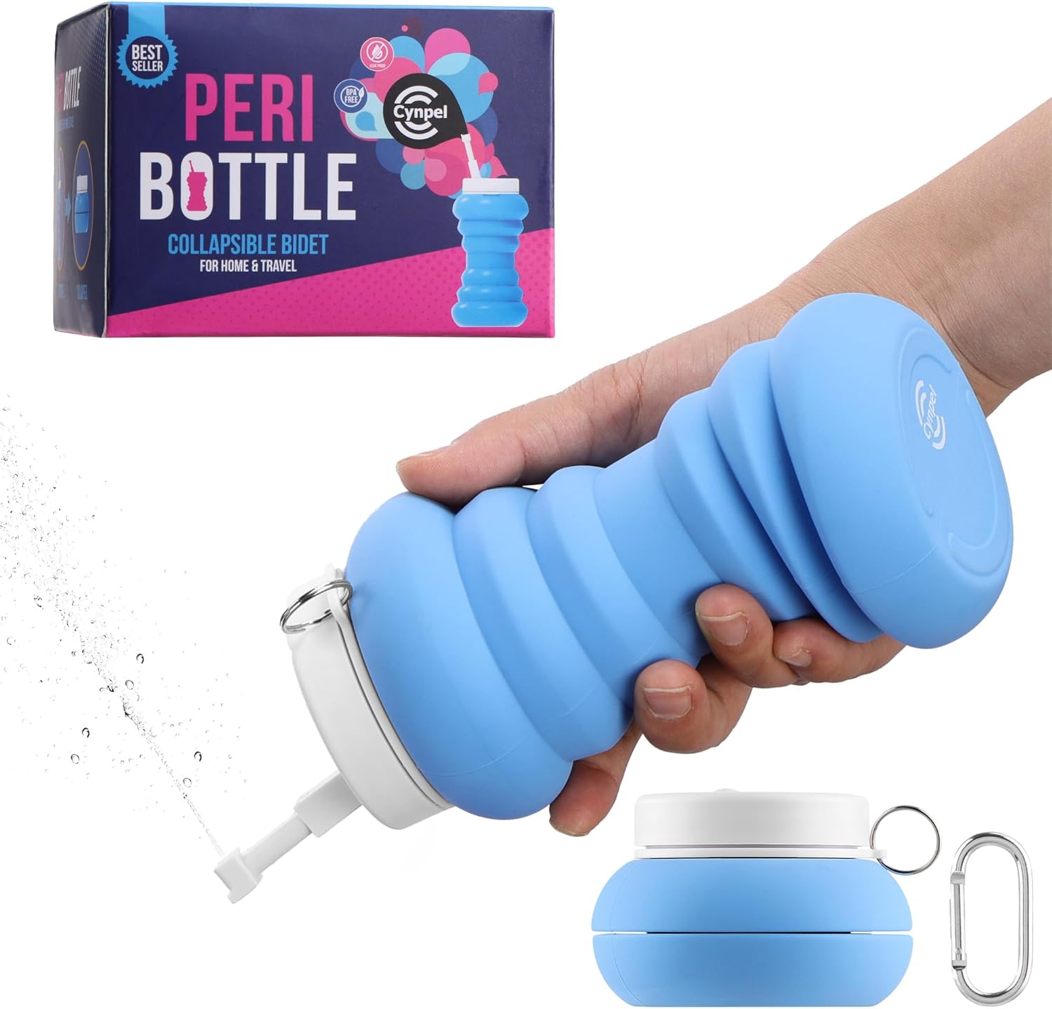 Cynpel Foldable Peri Bottle – Compact Leak-Proof Portable Travel Bidet Sprayer for Postpartum Care & Personal Hygiene, Blue
