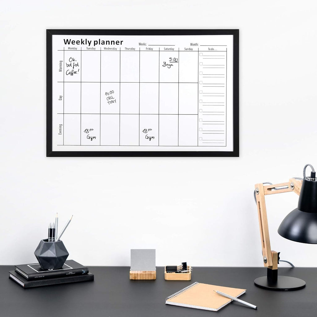 Navaris Weekly Planner White Board - 16 x 24 Inch Magnetic Dry Erase Calendar Board for Wall - 7-Day Weekly Planner Includes Markers and Magnets