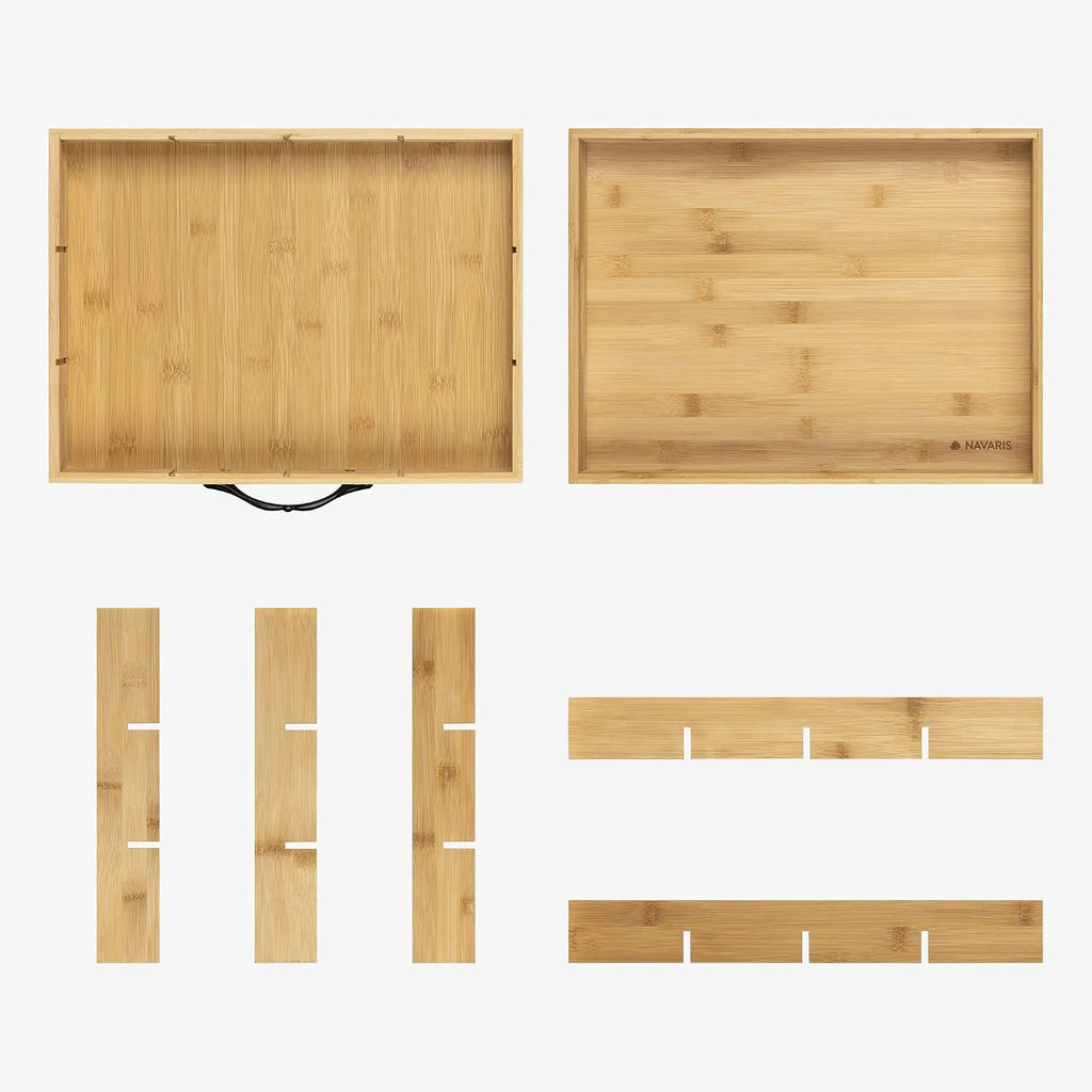 Navaris Bamboo Tea Box & Serving Tray – 12 Compartment Tea Storage Organizer with Removable Carry Tray & Tea Bag Drawer
