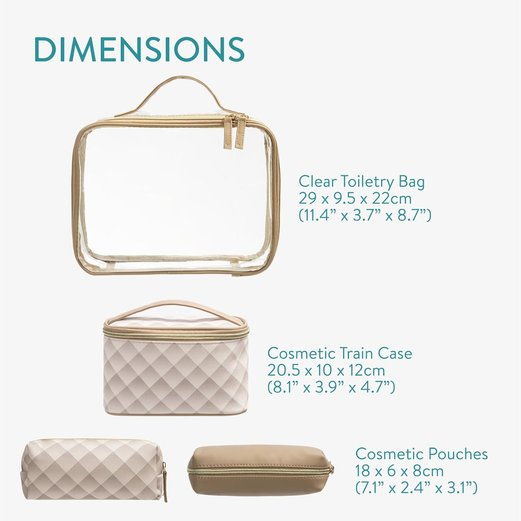 Navaris 4-in-1 Travel Cosmetic Bag Set - TSA-Approved Toiletry & Makeup Organizer Cases - Lightweight Portable Travel Storage - Brown
