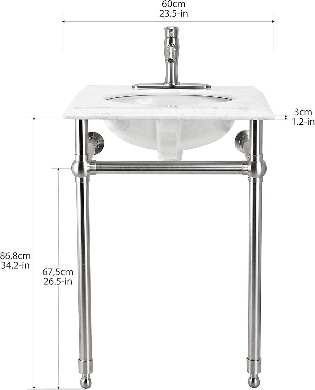 Moorefield Arlington 24-Inch Sink Console Vanity – Brushed Nickel Frame with Composite Marble Top