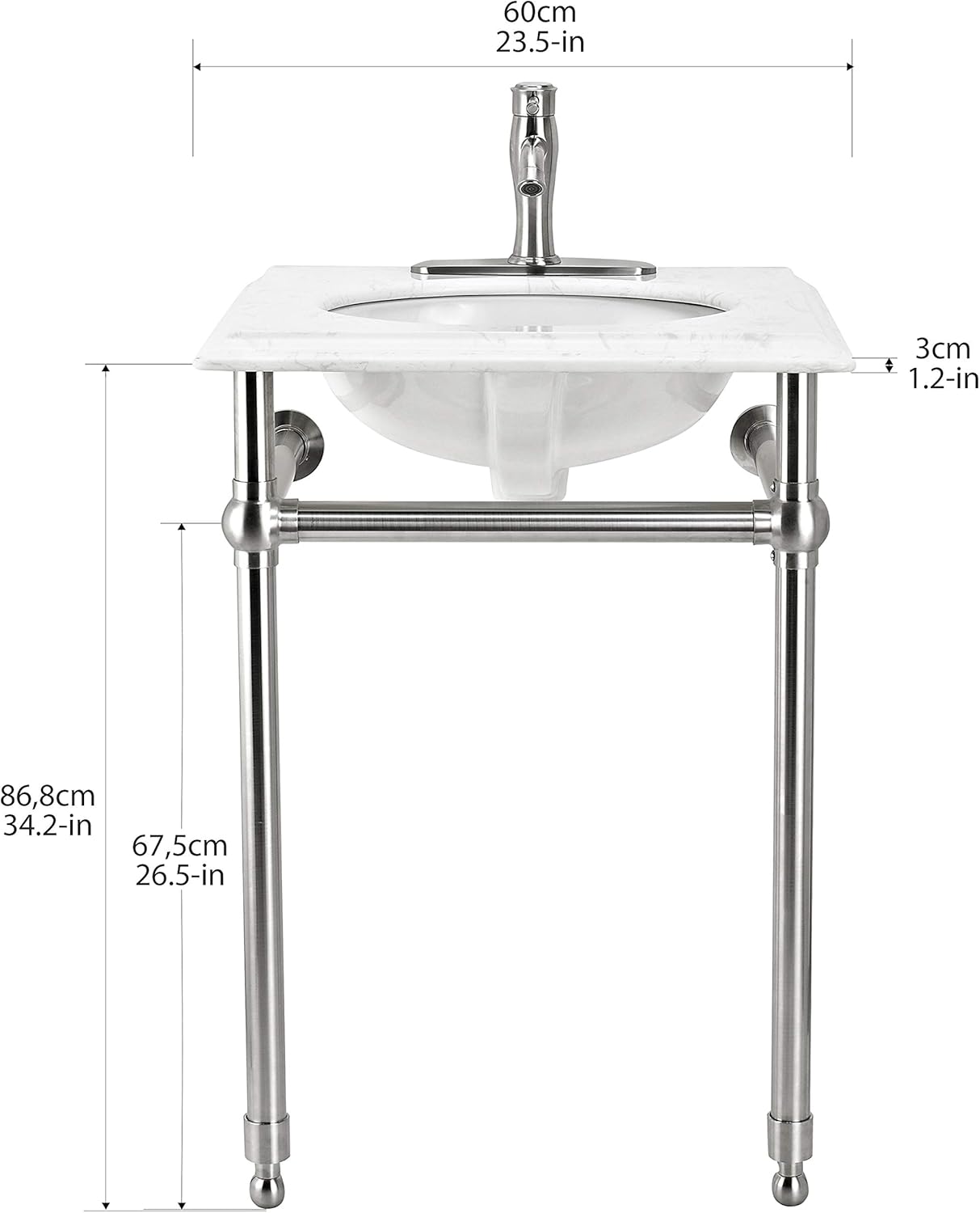 Moorefield Arlington 24-Inch Sink Console Vanity – Brushed Nickel Frame with Composite Marble Top