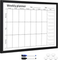 Navaris Weekly Planner White Board - 16 x 24 Inch Magnetic Dry Erase Calendar Board for Wall - 7-Day Weekly Planner Includes Markers and Magnets