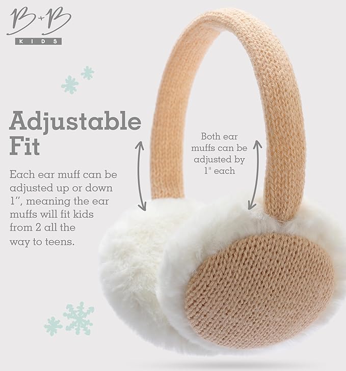 Brook + Bay Kids Plush Animal Ear Muffs – Winter Ear Warmers for Boys & Girls, Cozy & Soft Adjustable Earmuffs, Cold Weather Protection, Beige