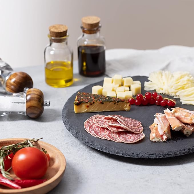 Navaris Slate Lazy Susan Serving Platter – 33cm Rotating Turntable Cheese Board for Desserts, Tapas, Snacks & Appetizers