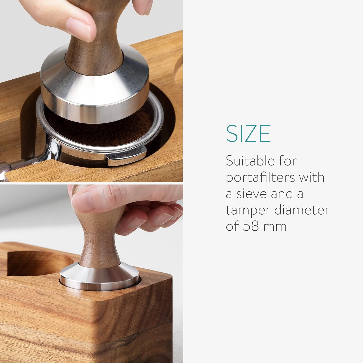 Navaris Wooden Coffee Tamper Station – 58mm Espresso Tamper Holder & Portafilter Stand in Acacia Wood