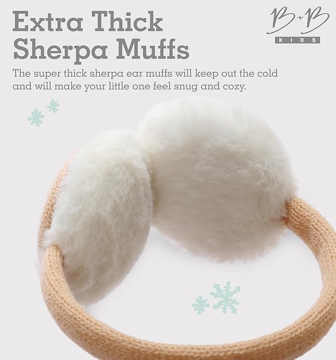 Brook + Bay Kids Plush Animal Ear Muffs – Winter Ear Warmers for Boys & Girls, Cozy & Soft Adjustable Earmuffs, Cold Weather Protection, Beige