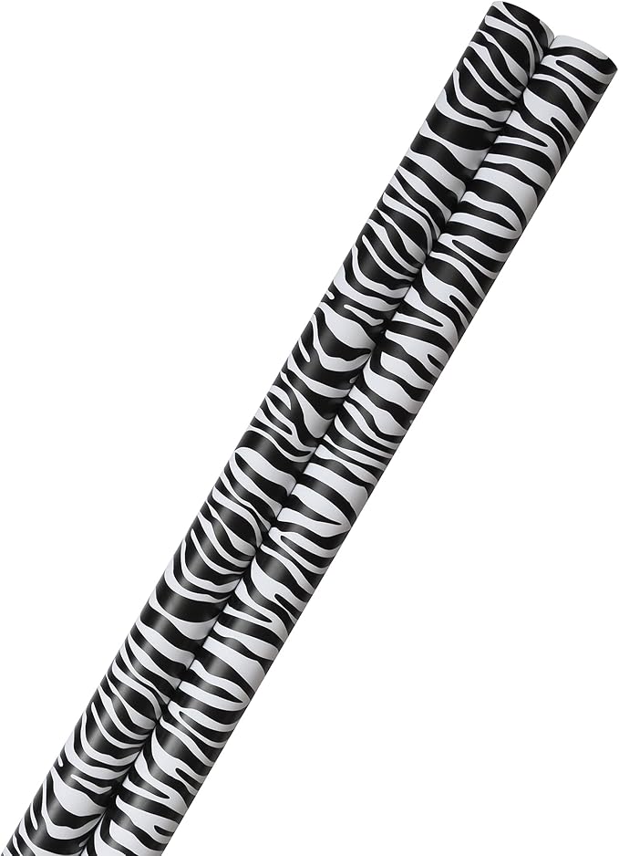 Zebra Print Gift Wrap Rolls – 6 Pack Black & White Wrapping Paper Set