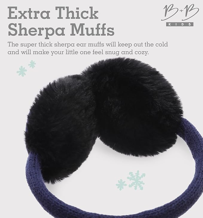 Brook + Bay Kids Plush Animal Earmuffs - Cozy Winter Ear Warmers for Boys & Girls - Navy Blue