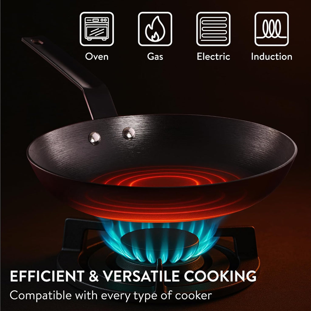 Navaris Nitrided Cast Iron Skillet – 10" (25cm) Lightweight Smooth Frying Pan, Dishwasher Safe & Induction Ready