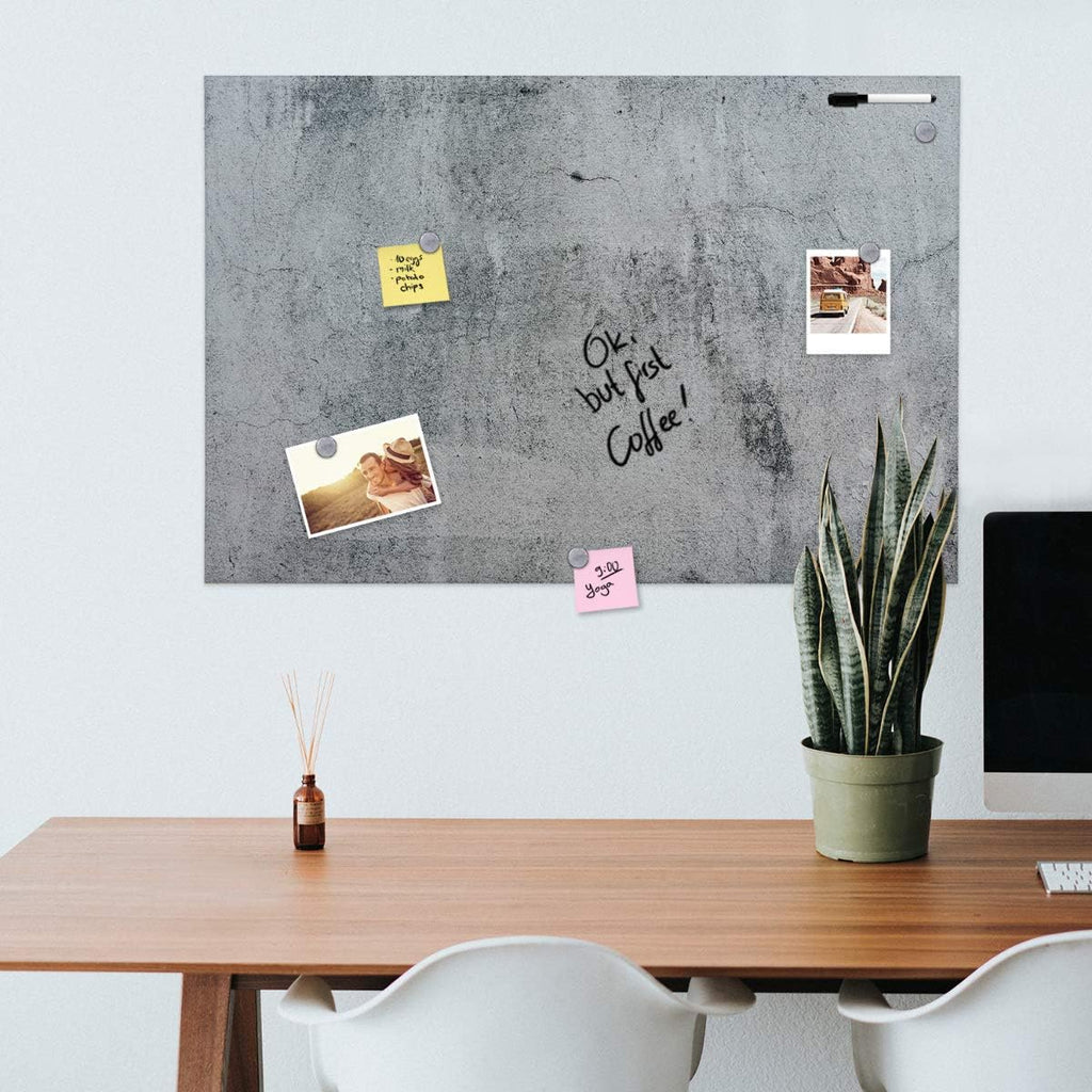 Navaris Magnetic Dry Erase Board with Concrete Design - 16 x 24 Inch Decorative Grey Whiteboard for Wall - Includes Marker & 5 Magnets