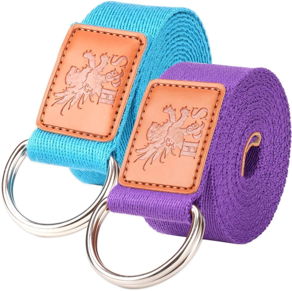 H&S Yoga Straps Set of 2 – Extra Long Adjustable Cotton Yoga Belts (6ft & 8ft) for Stretching, Pilates & Flexibility Training