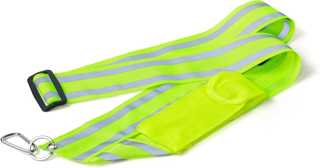 Navaris Reflective Safety Sash with Pocket & Carabiner Clip - High Visibility Gear for Walking, Running & Cycling - Adjustable 43" to 71" - Yellow