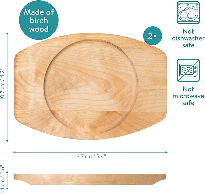 Navaris Mini Cast Iron 4" Skillet with Wooden Base (Set of 2) - Cast Iron Frying Pan Mini Skillet with Protective Wood Base - Heavy Duty Metal Skillet Weighing 426g