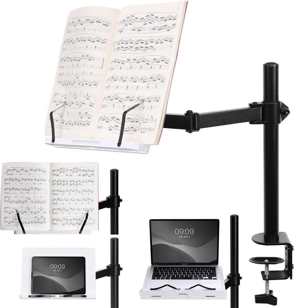 Navaris Wooden Book Stand with Clamp – White Adjustable Reading & Tablet Holder (34 x 45 x 55 cm)